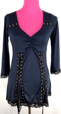 NWT Dare to Wear Victorian Gothic Pin Up Lace Up Tunic Size S Lace Accented 