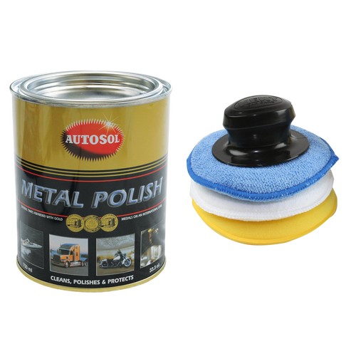 Autosol Solvol Chrome Metal Cleaner Polish 750ml + 3 pcs Applicator Pad