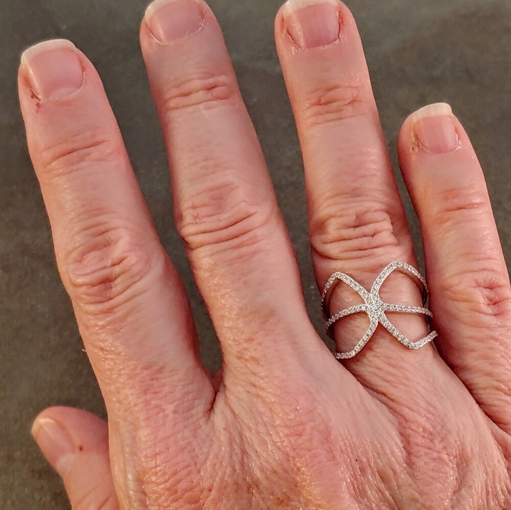 Sterling Silver CZ Intersecting Openwork Ring Band - image 4