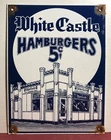 VINTAGE WHITE CASTLE HAMBURGERS 12” PORCELAIN RESTARAUNT FOOD ADVERTISEMENT SIGN