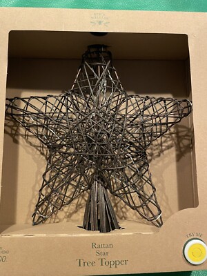 Bee & Willow Christmas Rattan Star Tree Topper 12  Lights Up Battery Powered New