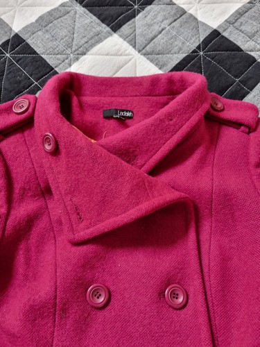 Ladakh Coat Size 8 Maroon Wool Blend Double Breasted Long Sleeves Lined VGC - Picture 4 of 13