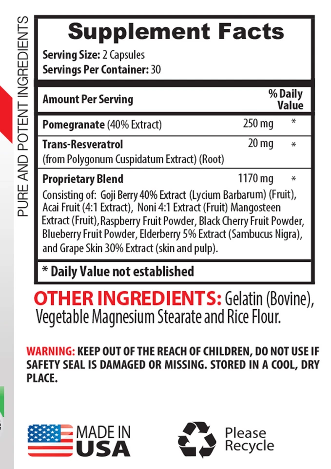 Suplemento de resveratrol - Extracto de granada 40% 250 mg - pérdida de peso 2 botellas Foto 2 de 4