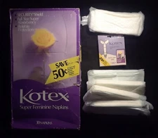 1970's Kotex Super Belted Tabbed Sanitary Napkins Lot Of 5 With Belt + Empty Box
