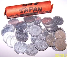 Roll Of 50 JAPANESE ONE YEN COINS - Bamboo Branch – CIRCULATED – MIXED DATES