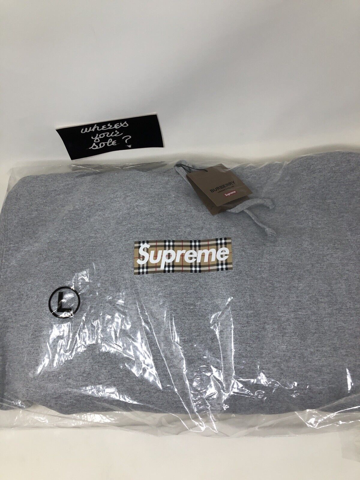 Supreme Burberry Box Logo Large Hooded Sweatshirt Hoodie Heather 