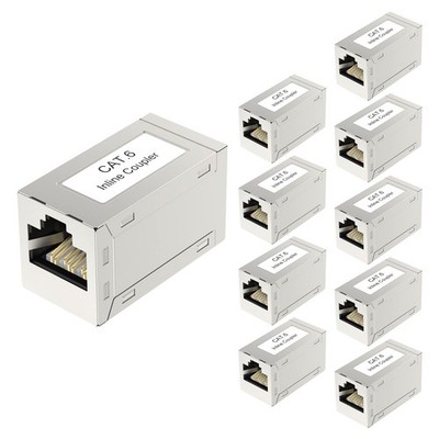 VCELINK RJ45 Cat6 Coupler Shielded 10-Pack, Ethernet Cable Small, silver 