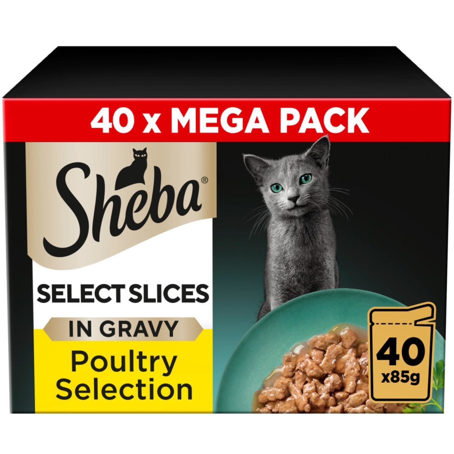 80 x 85g Sheba Select Slices Adult Wet Cat Food Pouches Mixed Poultry in Gravy