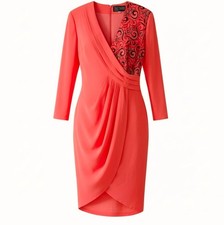 Vintage Occasion Dress Flame Coral With Appliqué Beading Luigi Bruno Italy 12 14