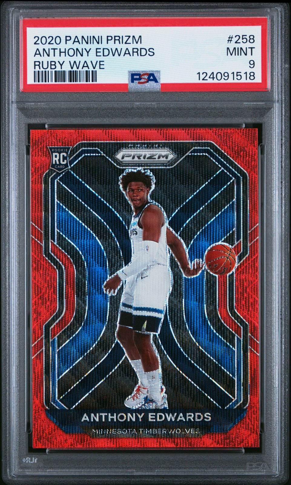 2020 PANINI PRIZM RUBY WAVE #258 ANTHONY EDWARDS PSA 9
