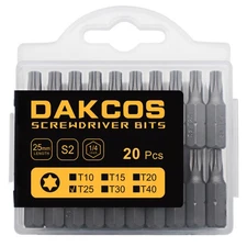 DAKCOS 20 Pcs T25 Torx Bit Set, Impact Ready 1-inch Long Screwdriver Insert Bits
