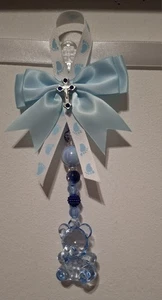 Pram charms*new*boys blue Crystal Dummy With Mixed Beads Blue Bow touch of navy