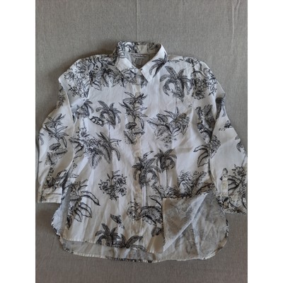 Tommy Bahama Women Small Petite Flora All over Button Shirt Summer Pure Linen