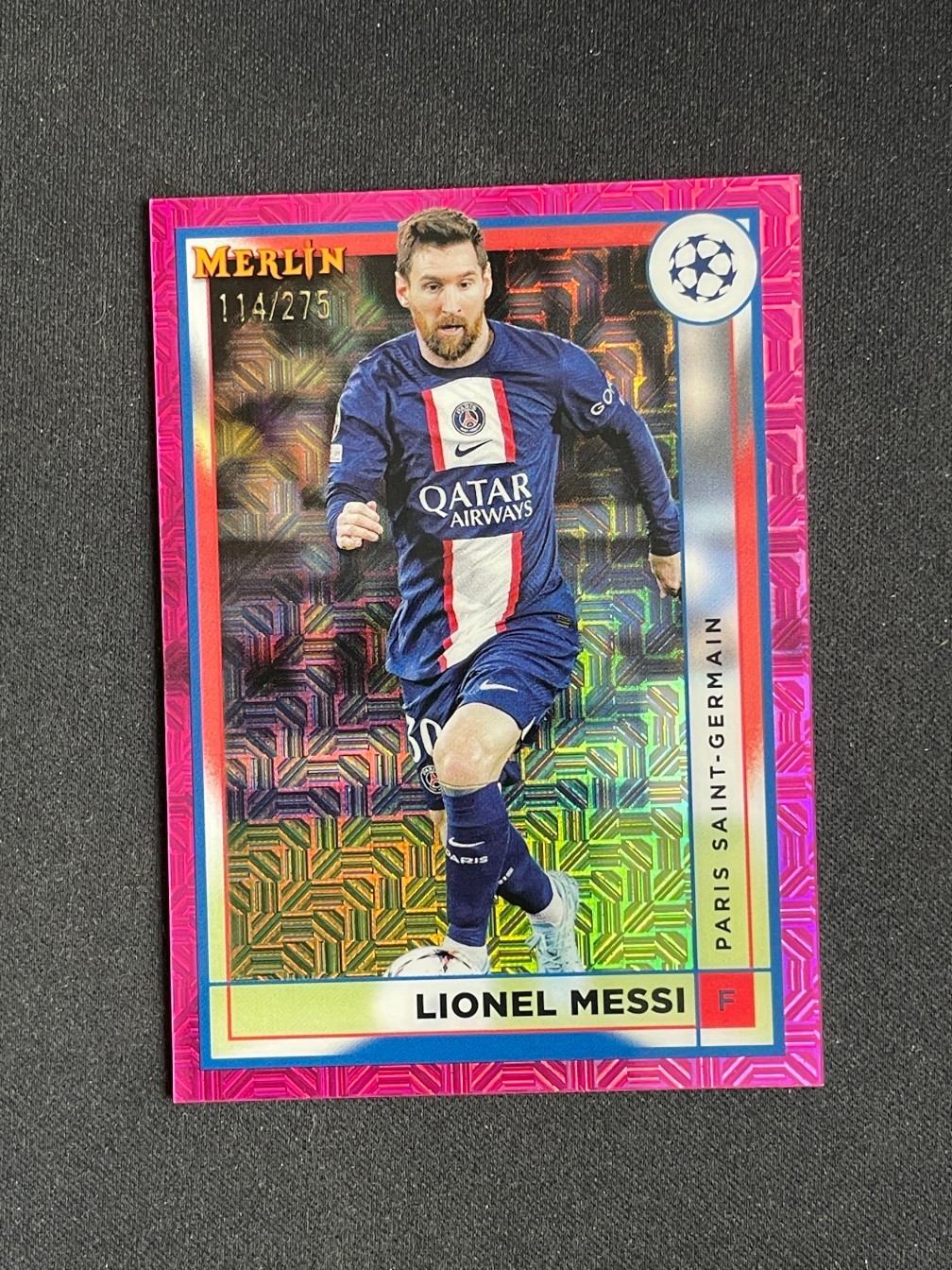 Lionel Messi 2022-23 Topps Merlin Chrome UEFA Pink Mojo Refractor 114/275 #104