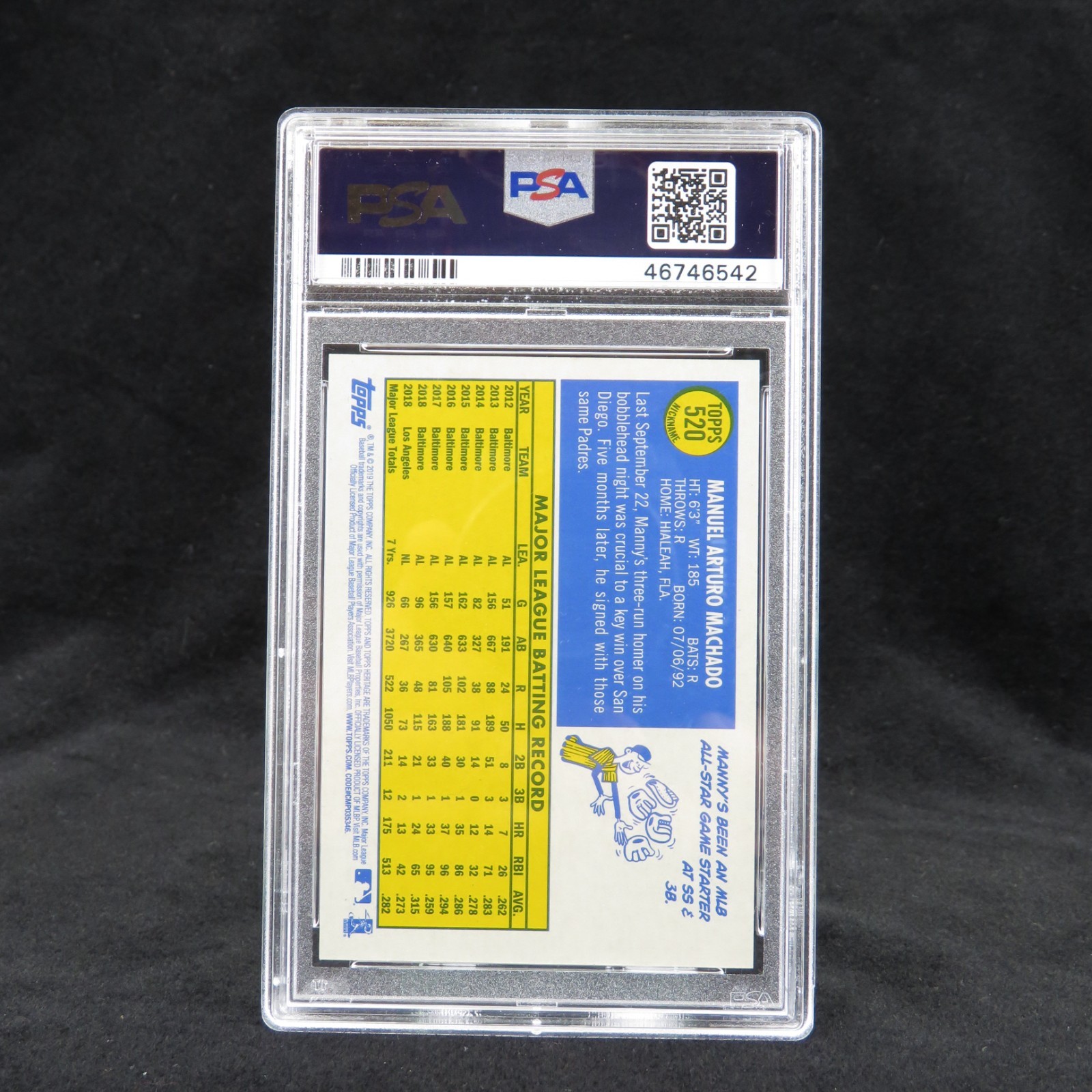 2019 Topps Heritage PSA Graded 10 Manny Machado "NICKNAME" #520 MLB Baseball view 4