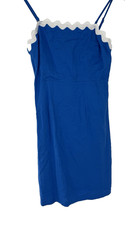 MINKPINK Mini Slip Dress Blue Sleeveless Linen Blend NWT M Ric Rac trim coquette
