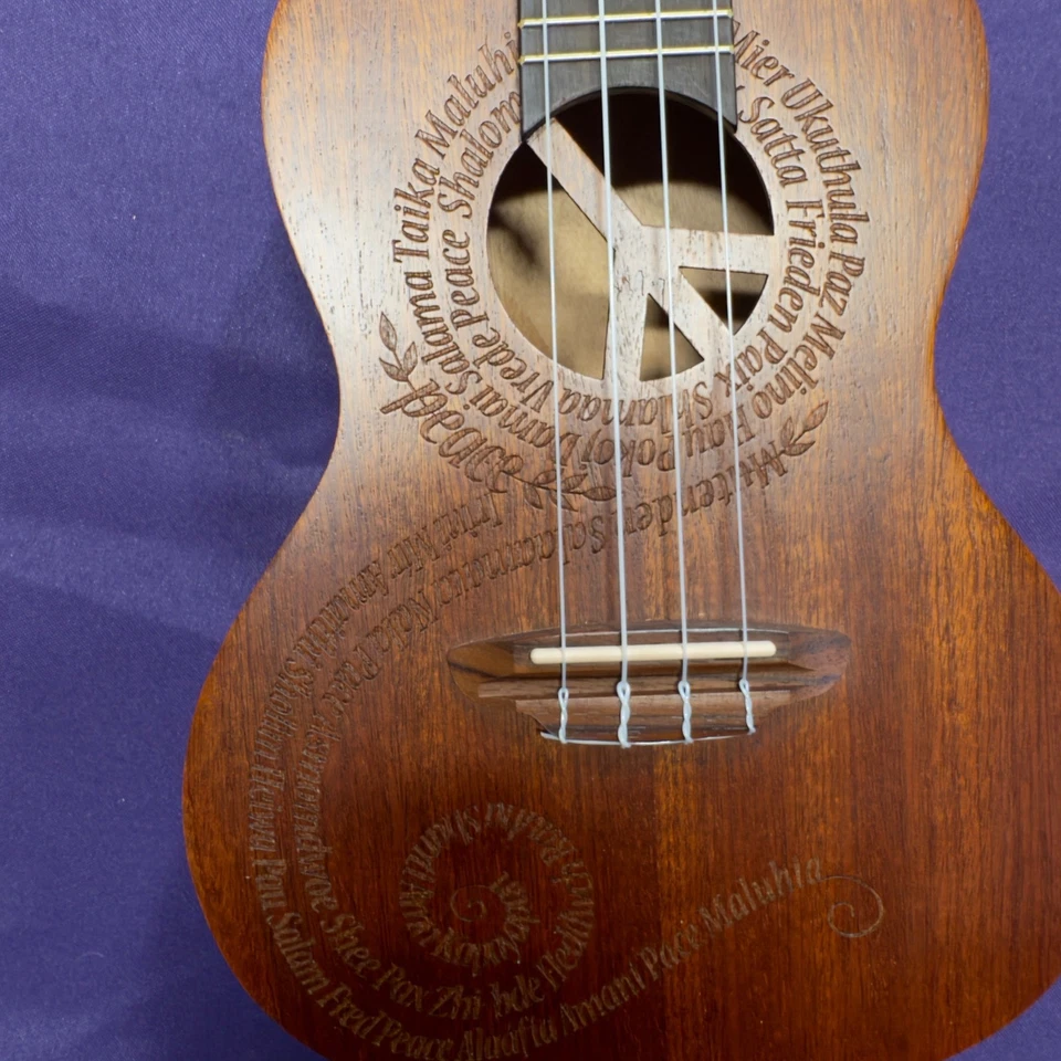 Luna Peace Soprano Ukulele Mahogany Laser Etched Peace Sign Design - Image 4 of 4