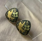 Vintage Damascene Spain Enamel Birds & Flowers Clip On Earrings Gold Plated — photo 3