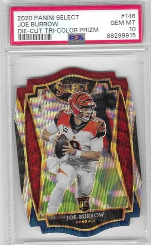 JOE BURROW 2020 Panini Select Tri-Color Prizm Die-Cut (RC) "PSA Gem Mint 10!