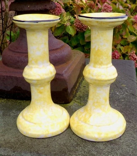 Stangl Pottery 1970's Yellow Town and Country 7.5" Candlesticks #5299