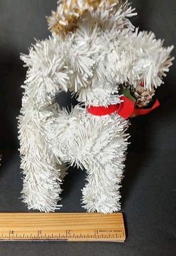 2 Renne Natalizie Vintage Tinsel Decorazione Bianco con Campanella/Pigna 7,5” - Foto 5 di 6