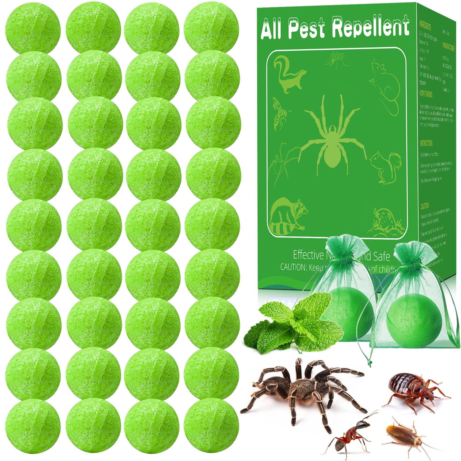 36 Pack Natural Spider Repellent Balls Indoor Peppermint Oil Pest Control
