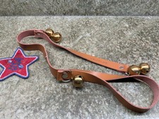 Brown Leather Dog Training Doorbell Adjustable 24 To 27 inches Strap Gold Bells