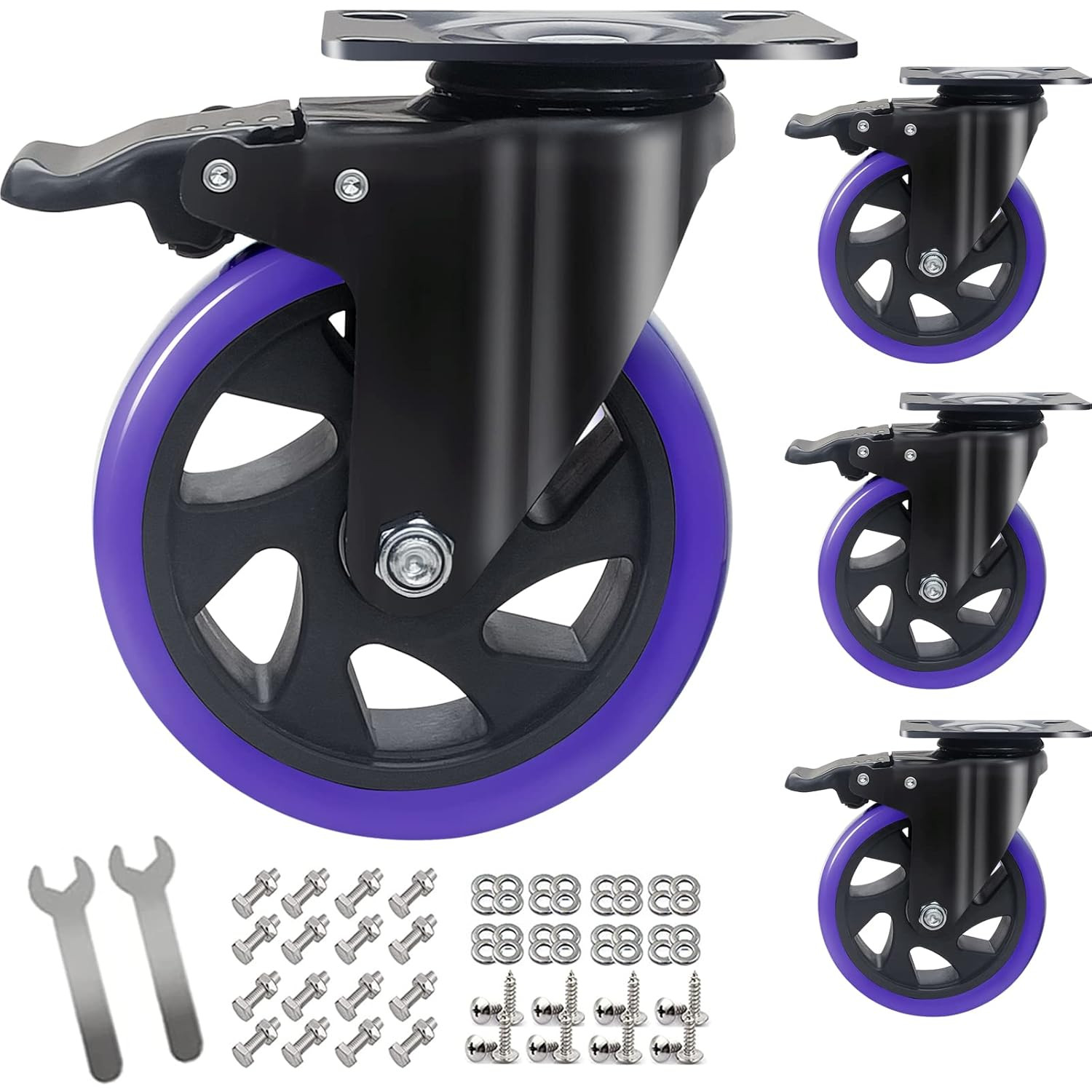 5 Inch Caster Wheels With Brake Set Of 4 Heavy Duty 2200 lb Swivel Locking