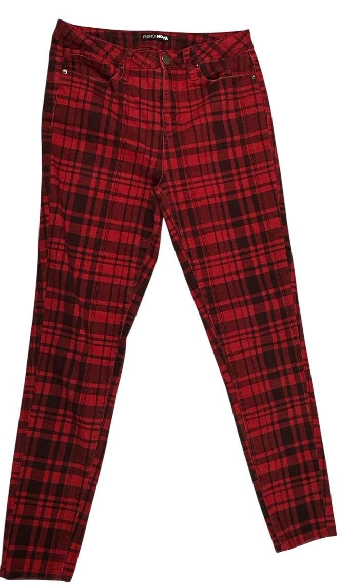 Fashionova Black/Red Plaid Skinny Jeans High-Rise - Size 9