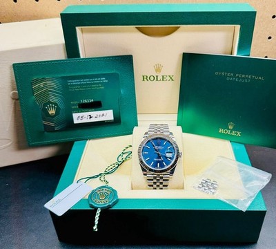 Rolex Datejust 41mm 126334 Blue Stick Dial Fluted Bezel Jubilee Box+Papers 2021