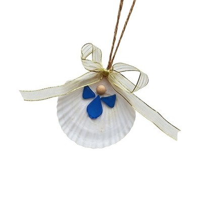 Beach Themed Angel Hanging Decors Sea Glass Shell Pendants with Ribbon Bowknot