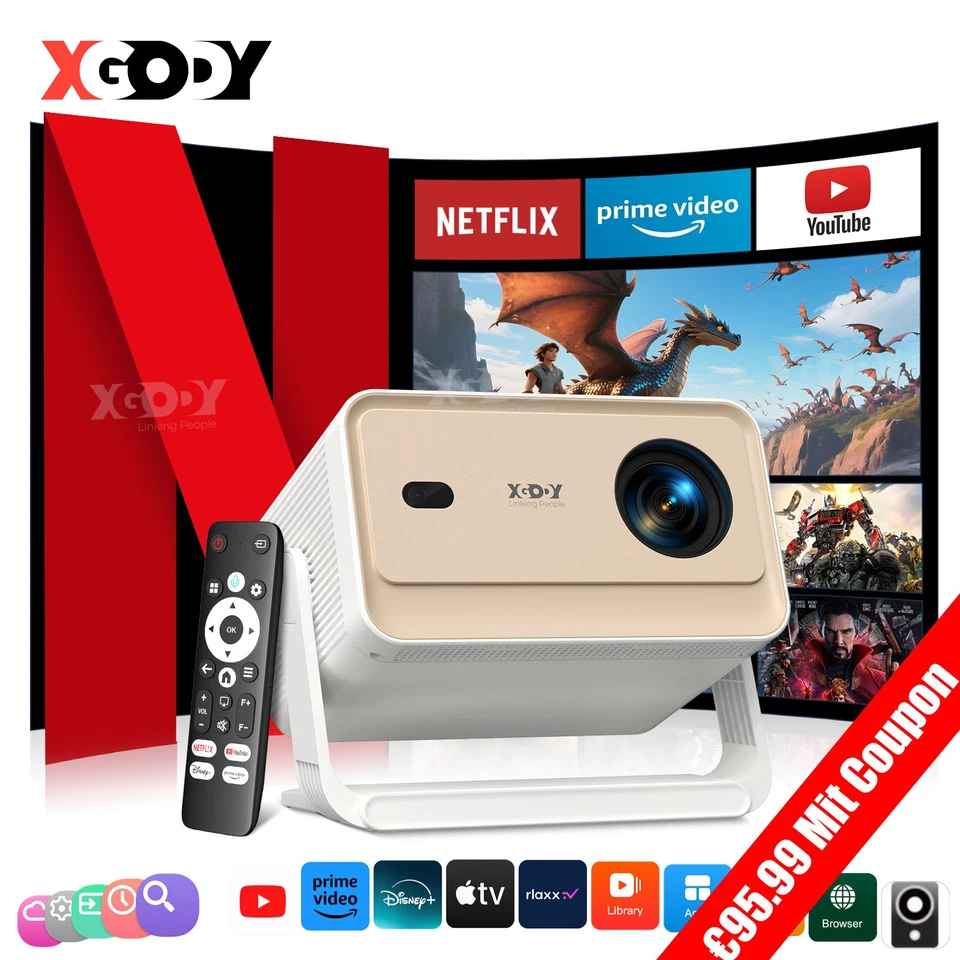 XGODY Gimbal N6 Pro  Heimkino Beamer 4K Projektor Video Beamer 32GB ROM WiFi BT