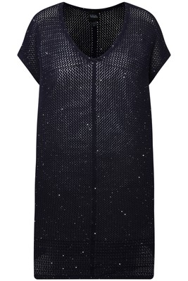 Ulla Popken Damen große Größen Long Pullover Struktur Pailletten Rundhals
