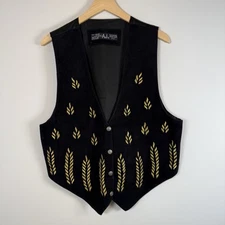 AJ Genuine Leather Embroidered Snap Up Western Cowgirl Cowboy Rodeo Vest Large
