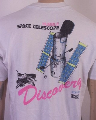 vintage 90s NASA Shuttle Discovery T-Shirt Hubble Space Telescope neon SZ XL