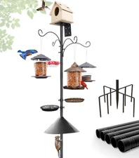 92 Inch Bird Feeder Pole with Squirrel Baffle & Upgraded 9-Prong Base, Adjust...