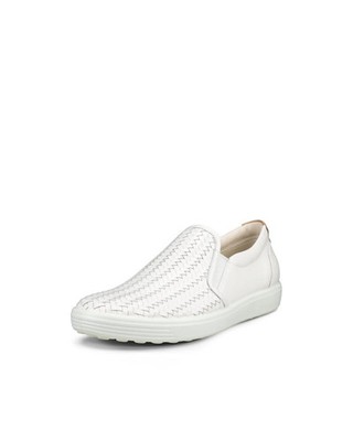 Ecco Soft 7 Sneakers Women's US 10 White Leather Slip On Comfort Shoes HTAT227