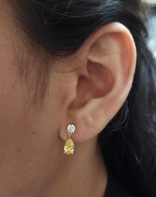2Ct Pear Cut Simulated Yellow Citrine Drop Dangle Earring 14K White Gold Plated