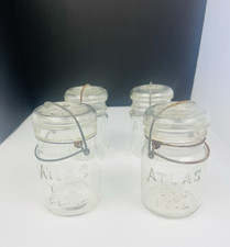 VTG Set of 4 ATLAS E-Z SEAL Pint Clear Canning Glass Jar with Wire Bail & Lid