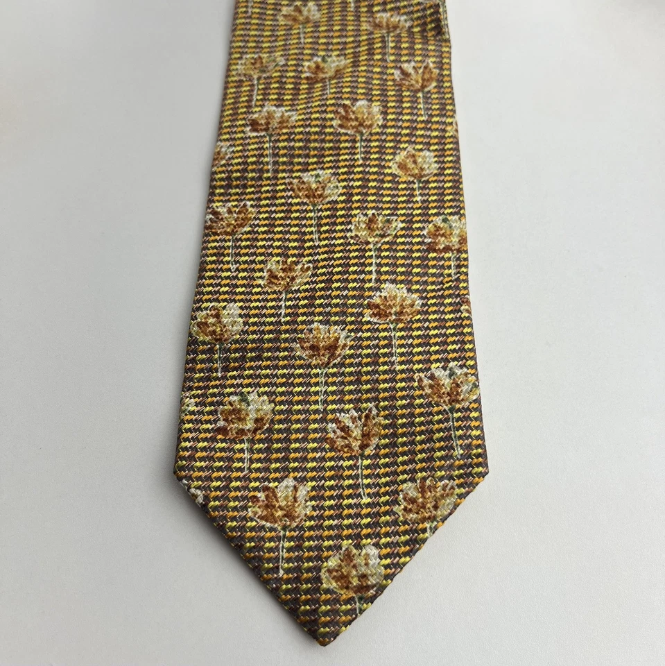 Corbata Ermenegildo Zegna Para Hombre Marrón Amarillo Floral Mezcla Seda Hecha en Italia Foto 4 de 4
