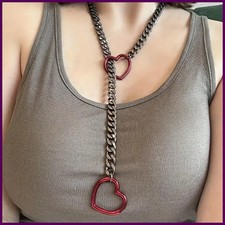 Women'S Heart Shaped O Ring Slip Chain Necklace Stainless Steel Punk Rock Cuban