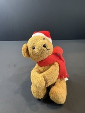 Mini Russ Berrie Plush Christmas Brown Teddy Bear Santa Hat Red Scarf 5"
