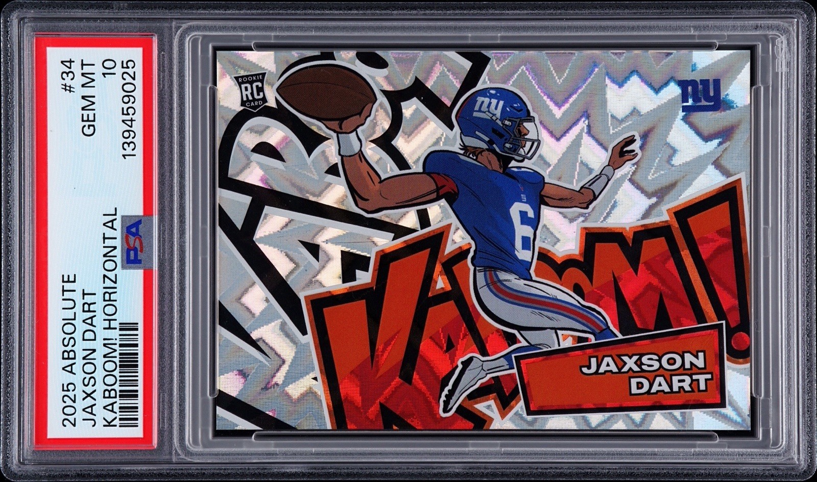 2025 Panini Absolute Jaxson Dart Rookie Kaboom Horizontal PSA 10 Gem MT Giants