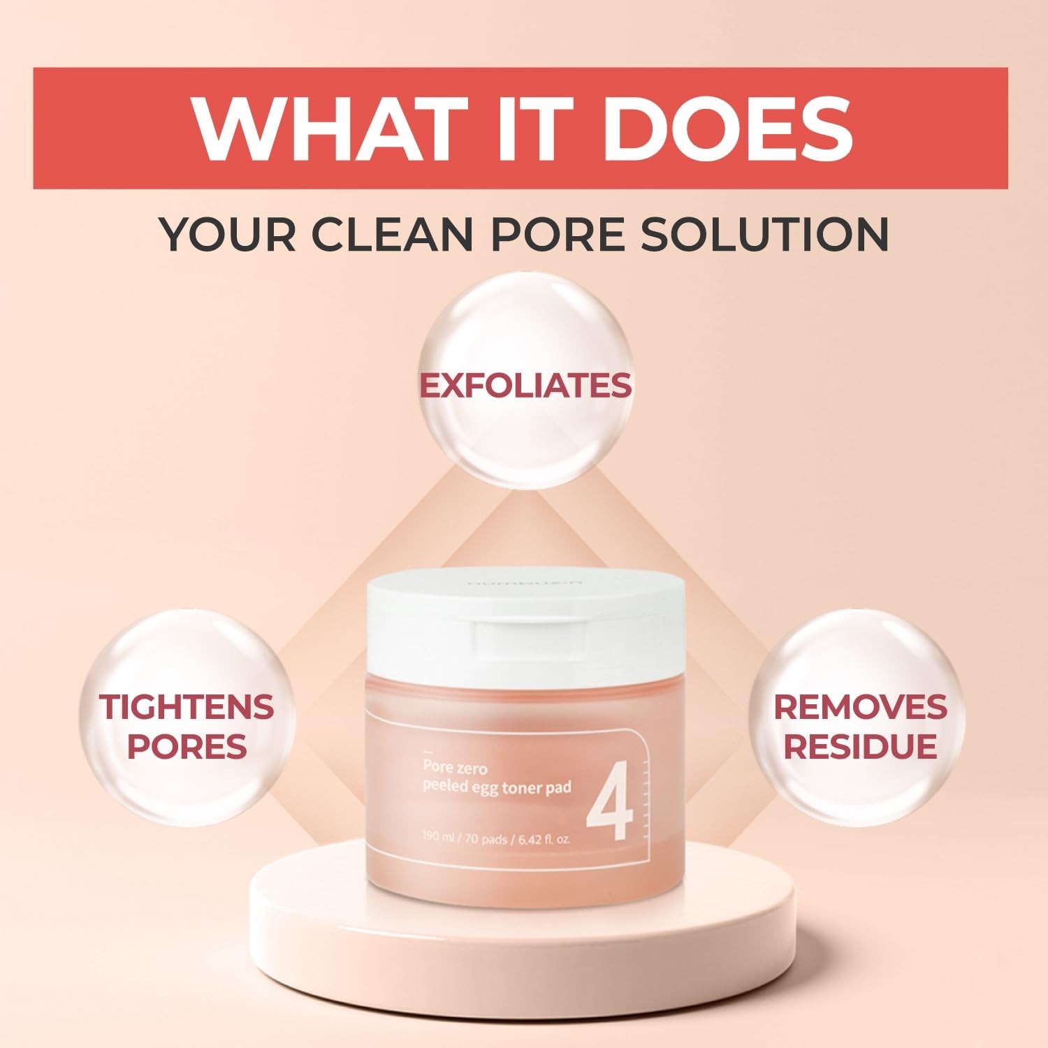 30 QTY NUMBUZIN No. 4 Pore Zero Peeled Egg Toner Pads -70 pads / 6.42 oz