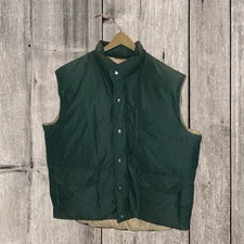 Vintage Orvis Vest Goose Down Puffer Quilted Mens XL Snap/Zip Green Waist Tie
