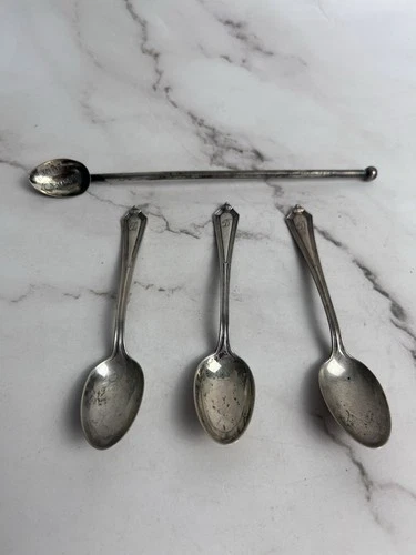 Vintage Sterling Silver Spoon Lot (4) Demitasse & Swizzle 36.2g Monogrammed