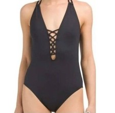 La Blanca One Piece Swimsuit Lace Up Criss Cross Swimwear Black Women's Size 12