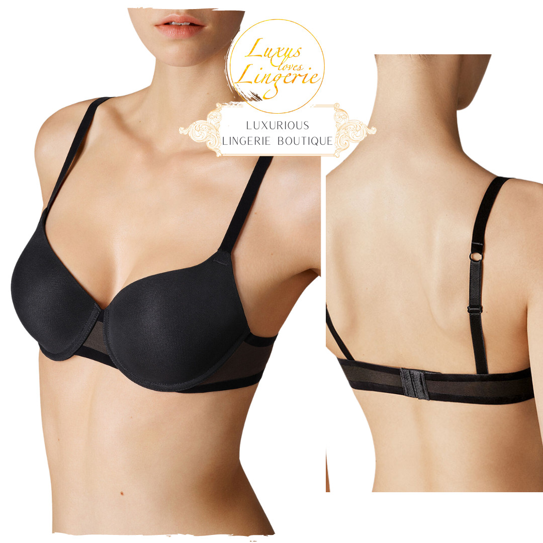 Tulle Cup Bra by Wolford 85C S M Black Shell Bra with Tulle Shaping