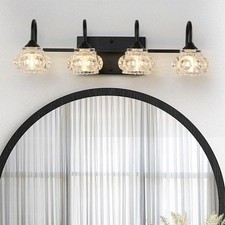 23" Vanity Light 4 Lights Modern Bathroom Mirror Crystal Wall Lamp Fixture Black