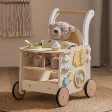 Wooden Baby Walker, Baby Push Walker, Baby Activity Center Toys - Toddler Wal...